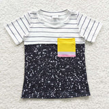 BT0235 Stripe Black Colorful Pocket Boy Shirt Top