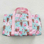 BA0084 Cow Flower Pink Blue Duffle Bag