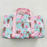 BA0084 Cow Flower Pink Blue Duffle Bag