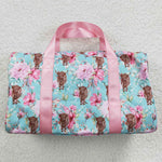 BA0084 Cow Flower Pink Blue Duffle Bag