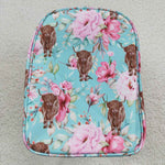 BA0084 Cow Flower Pink Blue Duffle Bag