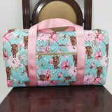 BA0084 Cow Flower Pink Blue Duffle Bag