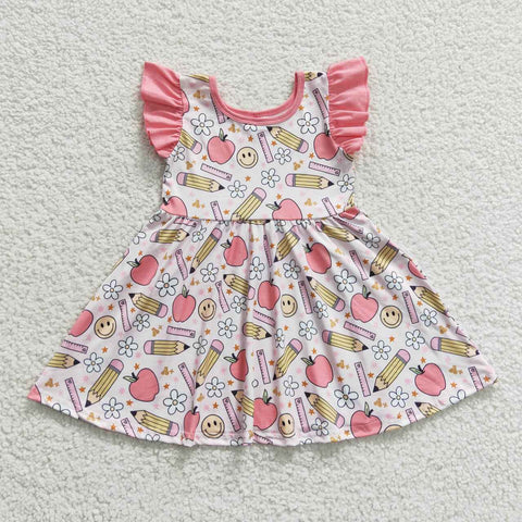 GSD0406 Back To School Apple Pencil Pink Girl's Dress