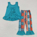 GSPO0665 Turquoise Stripe Girl's Set