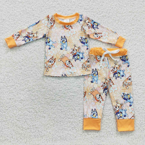 GLP0467 Cartoon Blue Dog Flower Orange Boy's set