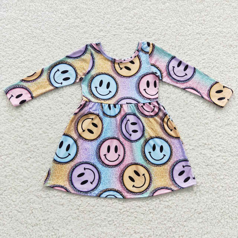 GLD0200 Smiley face Colorful Leopard Girl's Dress