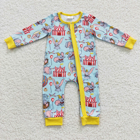 LR0346 Cartoon Elephant Balloon Zip Baby Romper Onesie