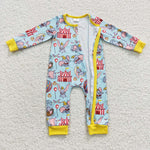 LR0346 Cartoon Elephant Balloon Zip Baby Romper Onesie