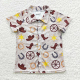 BT0236 Western Boots Hat Buttons Boy's Shirt Top sports fabric