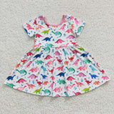 Aa-10 Pink Dinosaur Short Sleeves Girl's dress