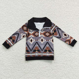 BT0230 Western Black Zipper Pullover Boy's Shirt Top