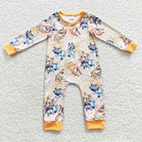 LR0360 Cartoon Blue Dog Flower Orange Baby Zip Sleeper