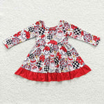 GLD0209 Howdy Holidays Smiley face Red Star Girl's Dress