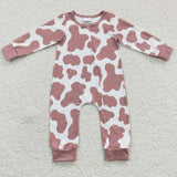 LR0333 Western Cow Zip Baby Romper Onesie Girl