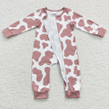 LR0333 Western Cow Zip Baby Romper Onesie Girl