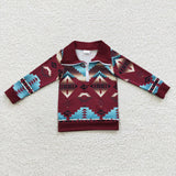 BT0228 Western Brown Zipper Pullover Boy's Shirt Top