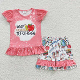 GSSO0355 Back To School Apple Girl's Shorts Set