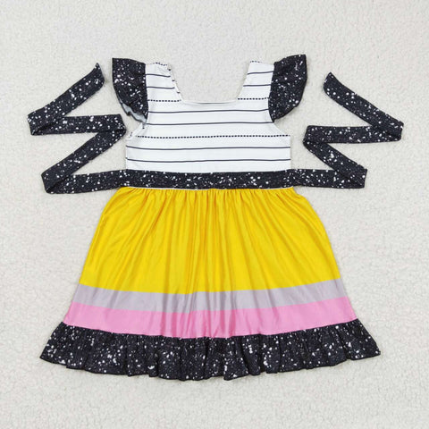GSD0409 Stripe Black Colorful Belt Girl's Dress
