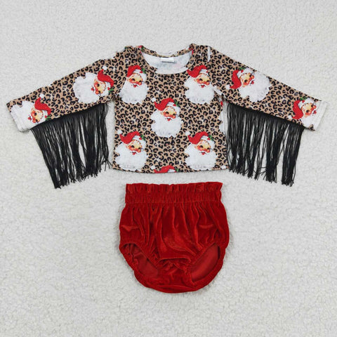 GBO0153 Christmas Santa Tassel Red Baby Girl's Bummie Set