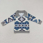 BT0229 Western Grey Zipper Pullover Boy's Shirt Top