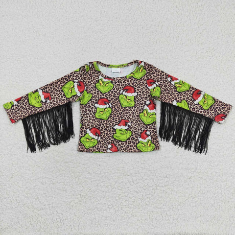 GT0190 Christmas Green Tassel Girl Shirt Top