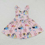 GSD0422 Cartoon Blue Dog Cute Pink Girl's Dress