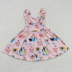 GSD0422 Cartoon Blue Dog Cute Pink Girl's Dress