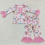 GLP0454 Cartoon Blue Dog  Pink Girl's Pajamas