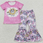 GSPO0689 Cartoon Blue Dog Pink Flower Girl's set