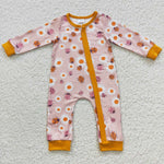 LR0311 Flower Ladybug Orange Zip Baby Romper Onesie