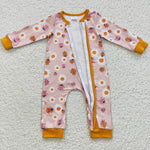 LR0311 Flower Ladybug Orange Zip Baby Romper Onesie