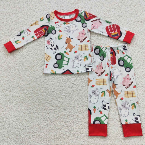 BLP0197 Farm Red Truck Pig Boy's Pajamas