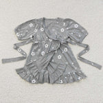 GSD0447 New Flower Grey Cute Ruffle Girl's Dress
