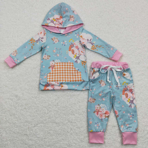 GLP0546 Flower Floral Sky Blue Hoodie Girl's set