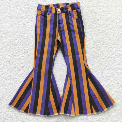 P0157 Purple Stripe Denim Flared Girl's Pants Jeans