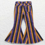 P0157 Purple Stripe Denim Flared Girl's Pants Jeans