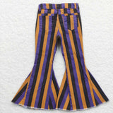 P0157 Purple Stripe Denim Flared Girl's Pants Jeans