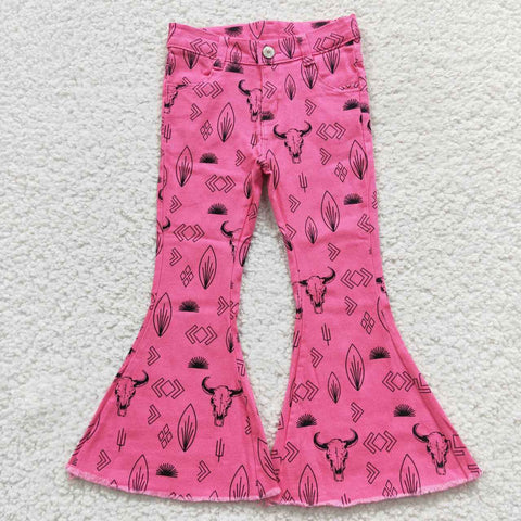 P0159 Western Pink Denim Flared Girl's Pants Jeans