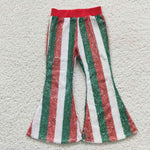 P0199 Boutique Red Green Stripe Shiny Sequin Pants