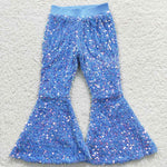 P0111 Boutique Sky Blue Shiny Sequin Pants