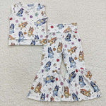 GSPO0729 Cartoon Blue Dog Flower Girl's set