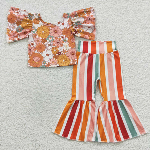 GSPO0724 Flower Colorful Stripe Girl's set