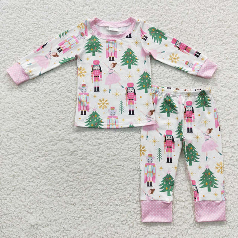 GLP0558 Christmas Soldier Trees Pink Girl's Pajamas Set