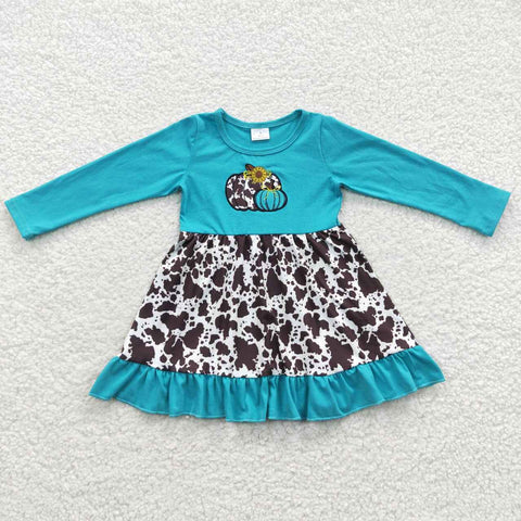 GLD0211 Embroidery Pumpkin Sky Blue Girl's Dress