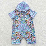 SR0405 Cartoon Dinosaur Pocket Hoodie Baby Boy Romper