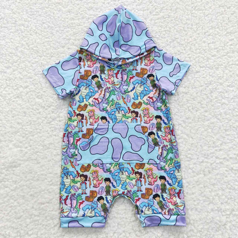 SR0405 Cartoon Dinosaur Pocket Hoodie Baby Boy Romper