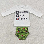 GBO0167 Christmas I Tried Nice Baby Girl's Bummie Set