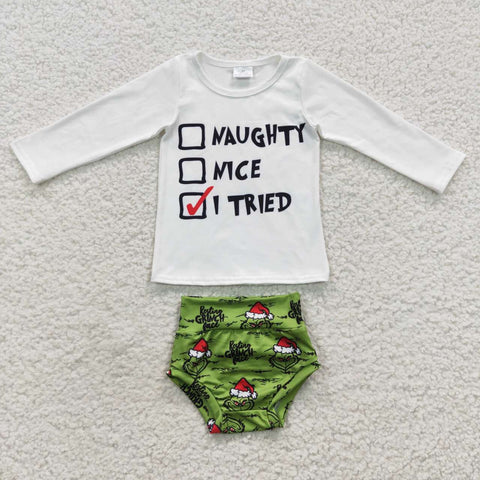 GBO0167 Christmas I Tried Nice Baby Girl's Bummie Set