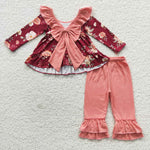 GLP0532 Flower Floral Pink Bow Ruffles Girl's set