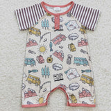 SR0394 Big Adventure Sun Bus Shorts Baby Romper Onesie Boy